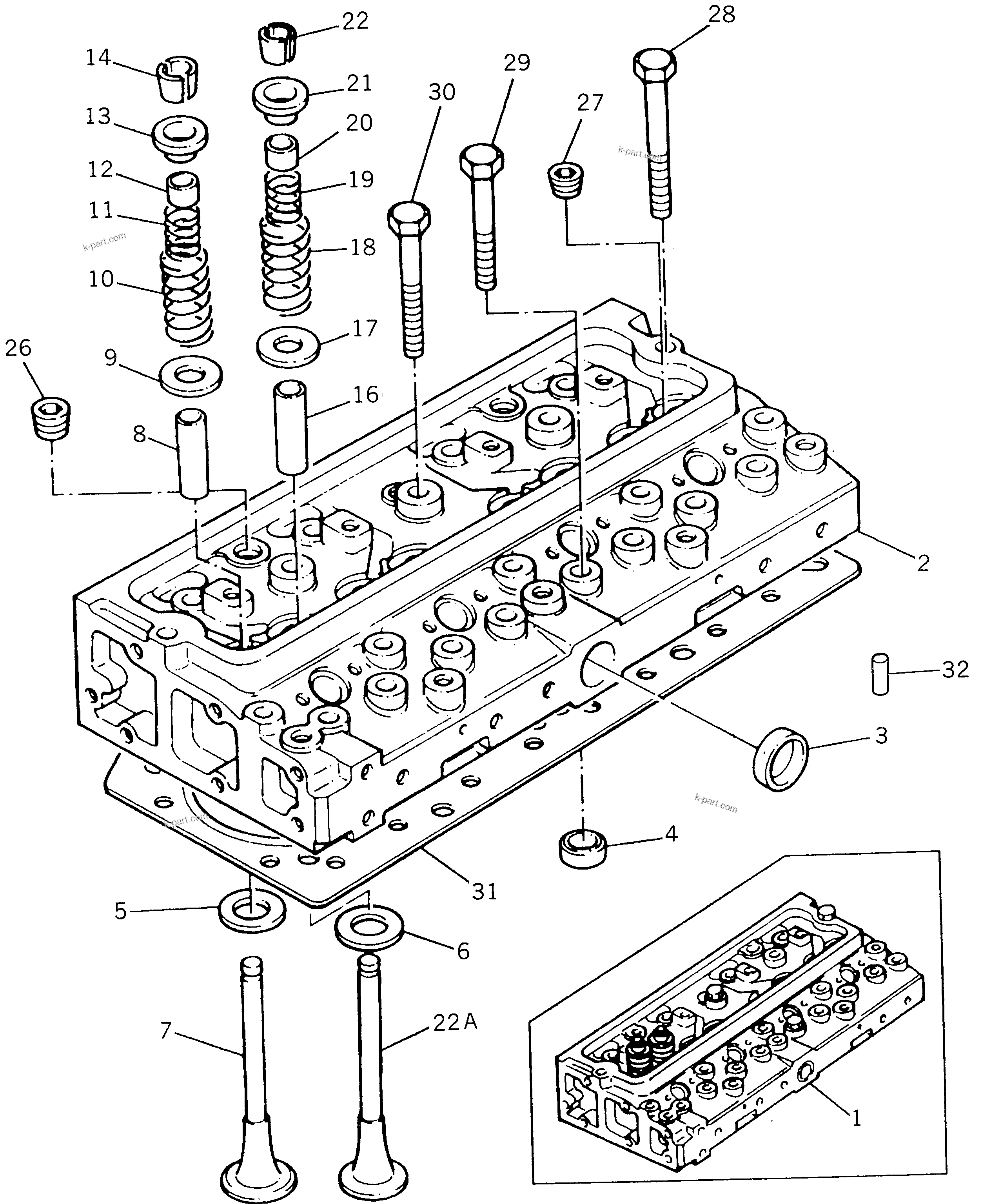 Parts diagram: CYLINDER HEAD — 1004-4TLR S/N U604351W-UP
