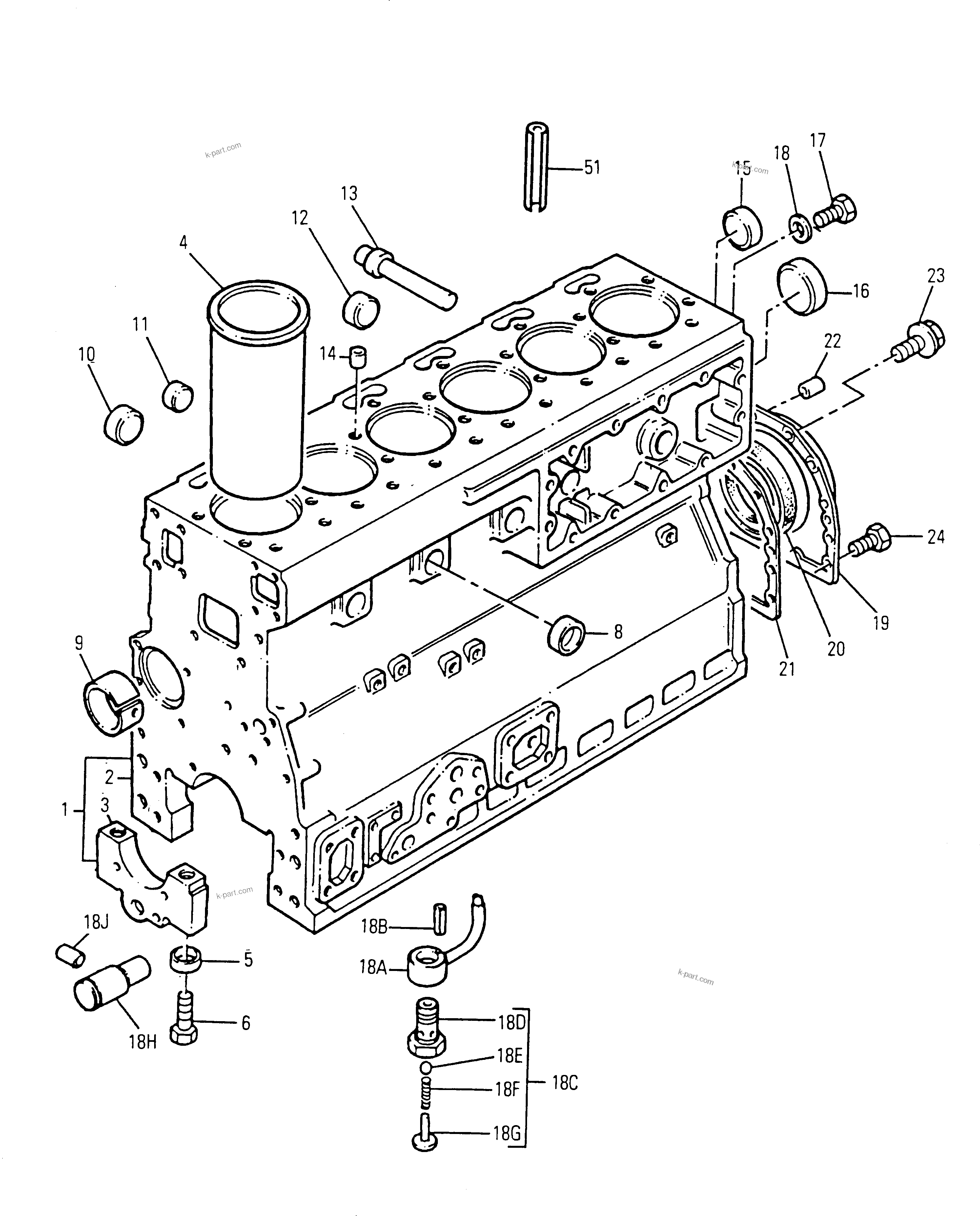 Parts diagram: CYLINDER BLOCK — 1006-6TW-F S/N 621958-UP