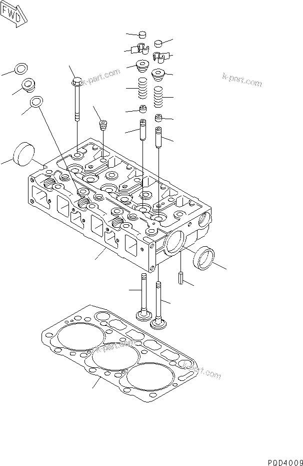 Parts diagram: CYLINDER HEAD — 3D74E-N3A S/N 00102-UP