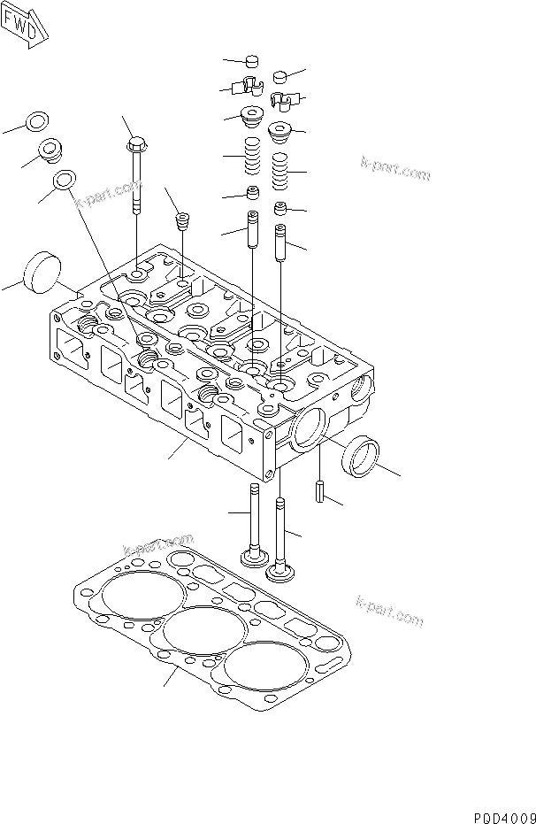 Parts diagram: CYLINDER HEAD — 3D74E-N3AB S/N 00102-UP