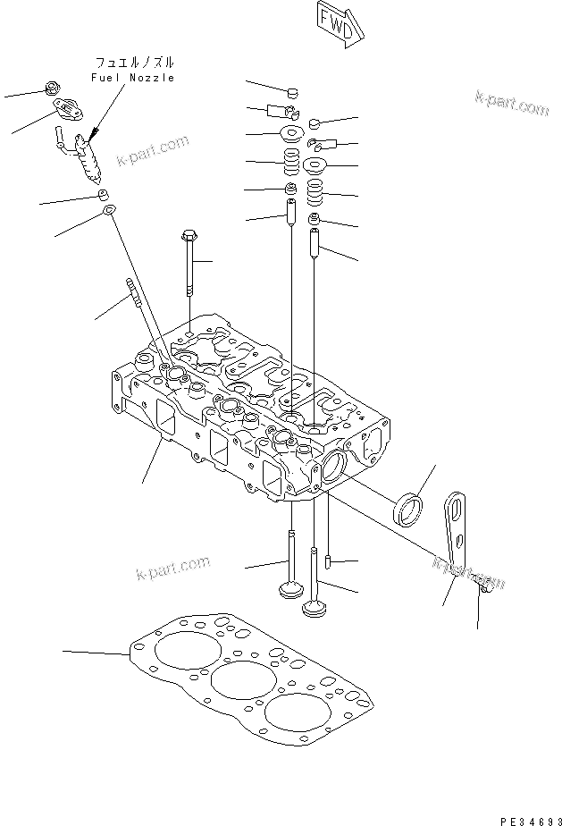 Parts diagram: CYLINDER HEAD — 3D84E-3E S/N 03098-UP