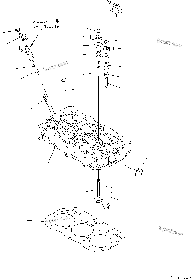 Parts diagram: CYLINDER HEAD — 3D84E-3G S/N 05993-UP