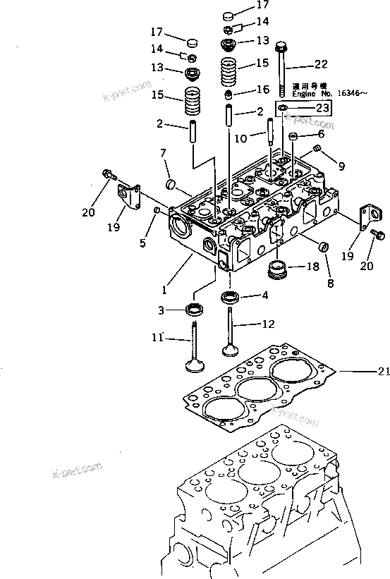 Parts diagram: CYLINDER HEAD — 3D95S-W-1D S/N 12209-UP