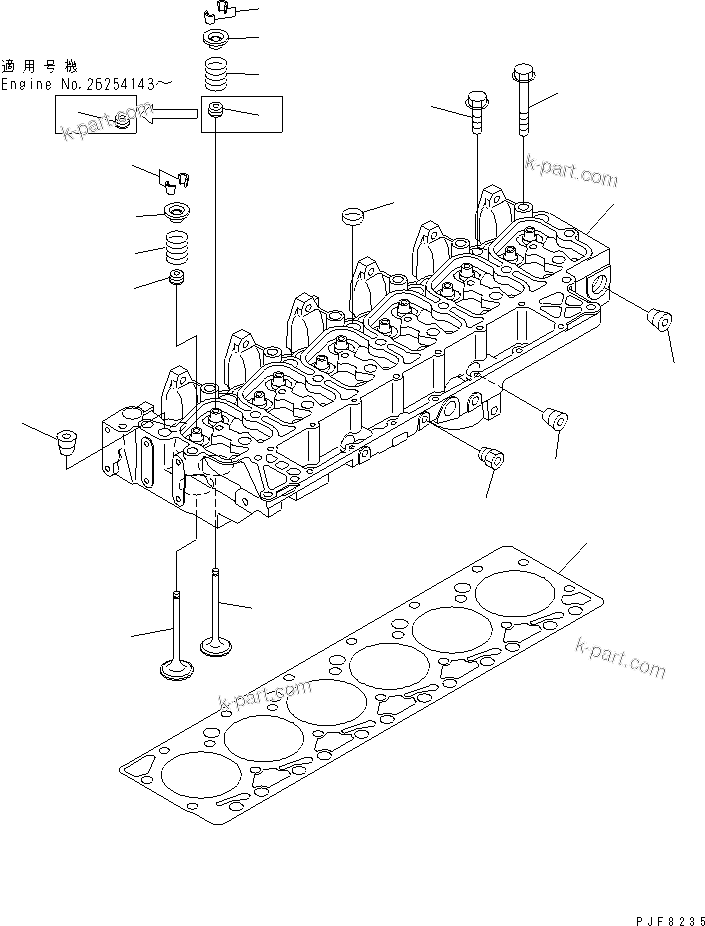 Parts diagram: CYLINDER HEAD(#26219098-) — 6D102E-1F S/N 26215803-UP