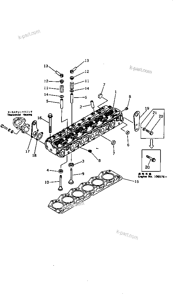Parts diagram: CYLINDER HEAD — 6D105-1DD-A S/N 92268-UP