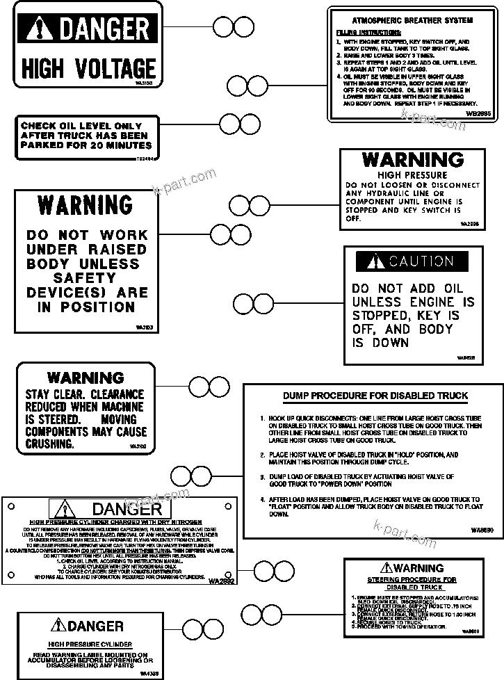 Parts diagram: DECALS & WARNINGS — AFE39-U 445E S/N A511001-A511044 BEML