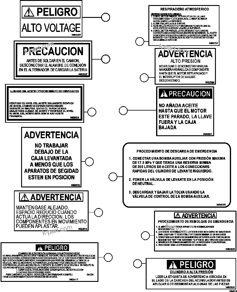 Parts diagram: DECALS & WARNINGS (SPANISH) ( 1/3) — AFE47-GF 730E S/N A30590 - A30591 & A30594 - A30596     LOMAS BAYAS