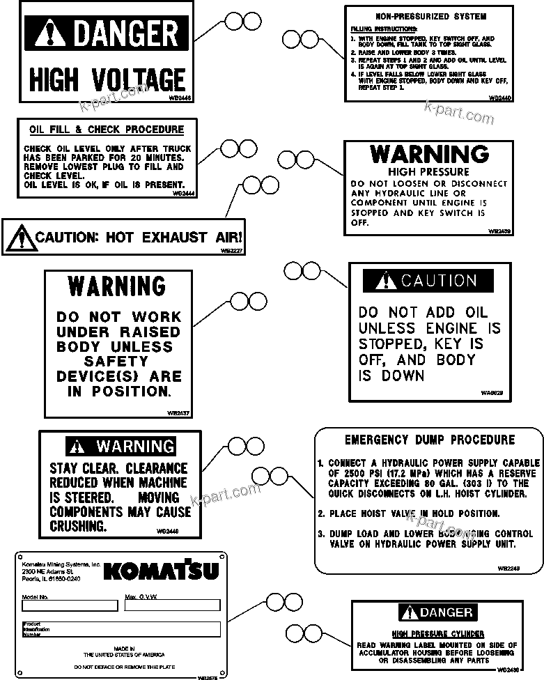 Parts diagram: DECAL & WARNINGS — AFE48-AG  930E S/N A30092 MORENCI