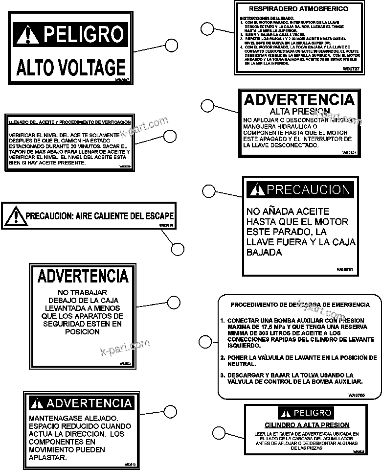Parts diagram: DECALS & WARNINGS (SPANISH) — AFE48-CA 930E-2se S/N A30183   CODELCO