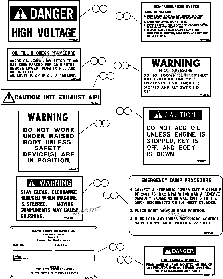 Parts diagram: DECAL & WARNINGS — AFE48-W  930E S/N A30049 ARCO COAL