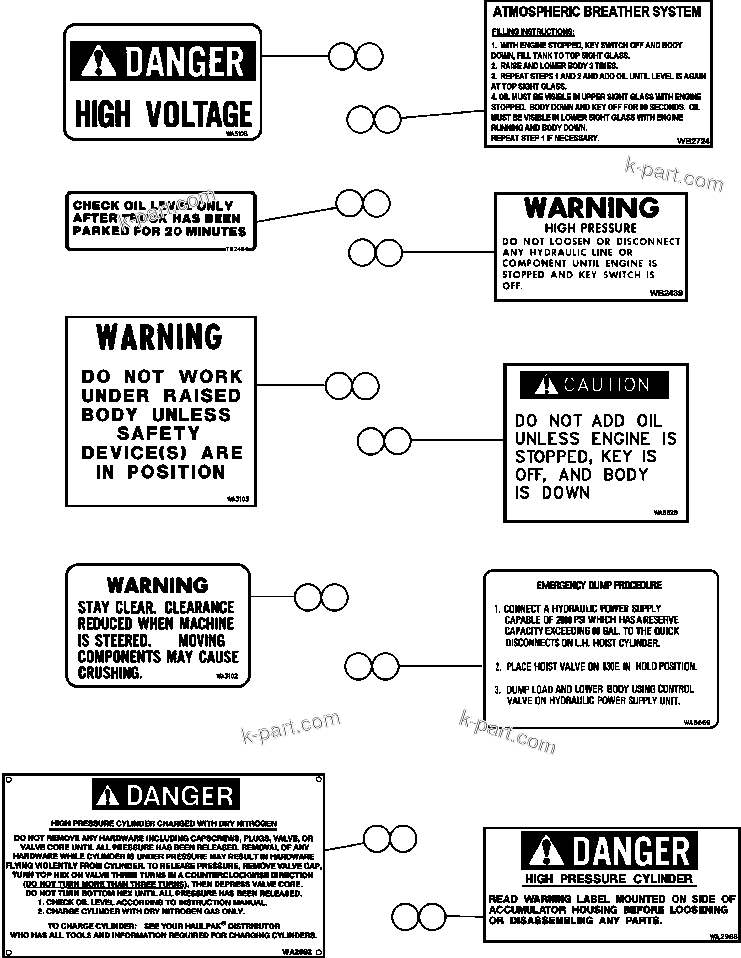 Parts diagram: DECALS & WARNINGS — AFE50-AQ 830E S/N A30661 & A30663-A30665   ANTELOPE COAL