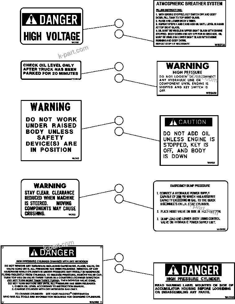 Parts diagram: DECALS & WARNINGS — AFE50-BR 830E S/N A30748-A30752  A.T. MASSEY