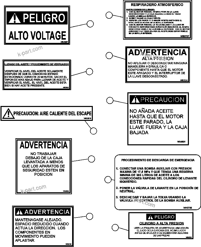 Parts diagram: DECALS & WARNINGS (SPANISH)  1/3 — AFE59-CB 930E-4 S/N A30855     ANDINA