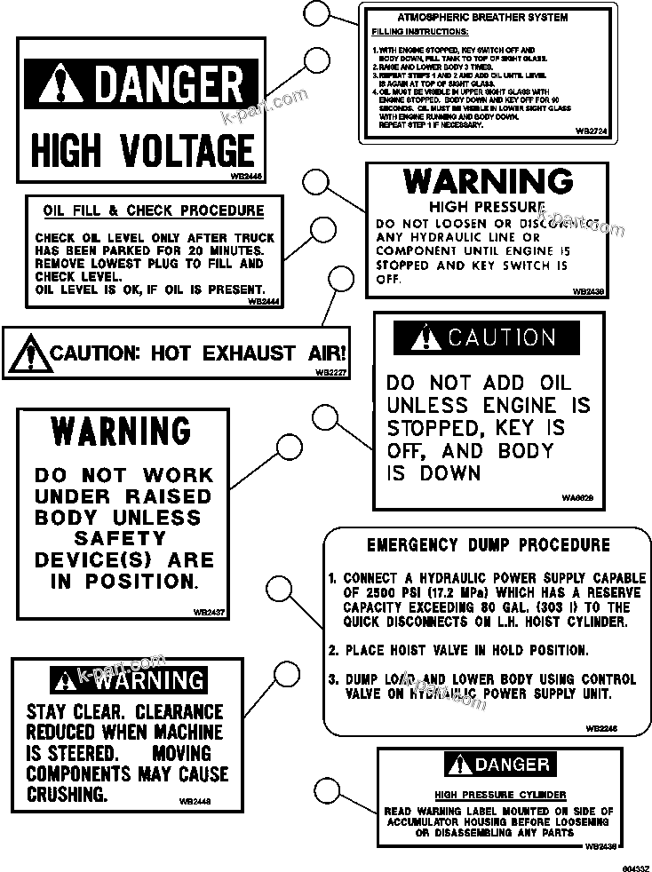 Parts diagram: DECALS & WARNINGS  1/4 — AFE59-CW 930E-4 S/N A30970-A30973, A30982-A30983, A30985-A30988, A30995-A30999    DOWNER EDI