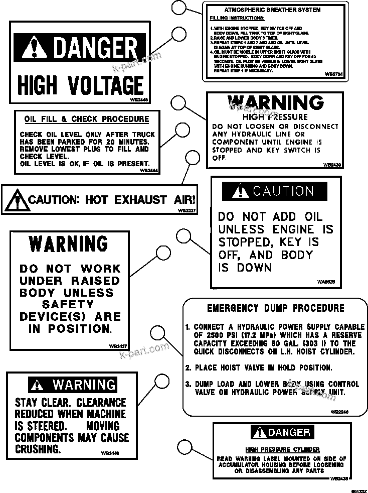 Parts diagram: DECALS & WARNINGS     1/5 — AFE59-HK 930E-4 S/N A32118 - A32119 & A32124  NAMMULDI