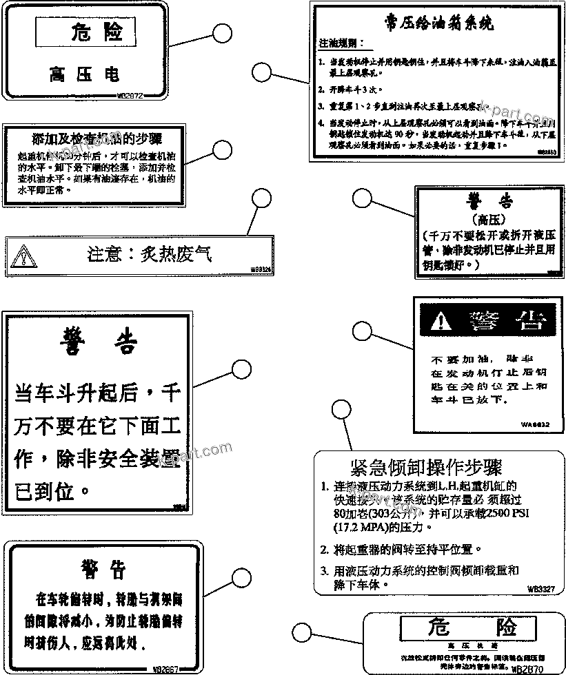 Parts diagram: DECALS & WARNINGS (CHINESE) — AFE59-J 930E-4 S/N A30497-503, 510-512, 530-538 & 548-549   AN TAI BAO MINE