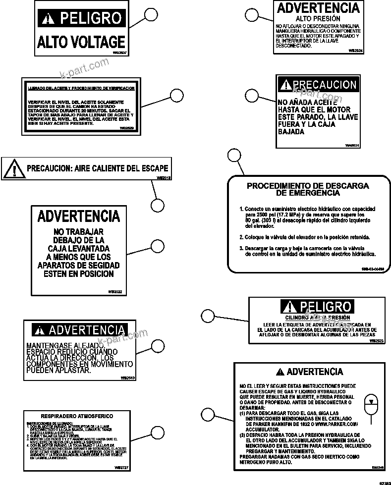 Parts diagram: DECALS & WARNINGS (SPANISH)  1/4 — AFE62-AX 930E-4SE S/N A31762 - A31763, A31769, A31771, A31773 & A31786 - A31789  ESPERANZA