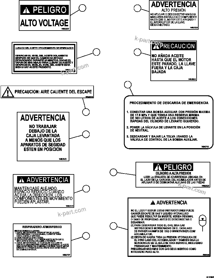 Parts diagram: DECALS & WARNINGS (SPANISH)  1/4 — AFE62-R 930E-4SE S/N A30950 & A30952     ANTAPACCAY