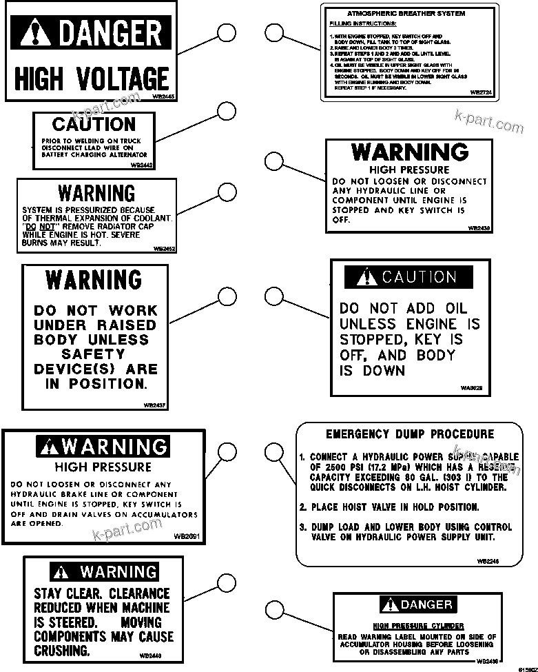 Parts diagram: DECALS & WARNINGS  1/3 — AFE63-B 960E-1K S/N A50009 - A50010    ANGLO SISHEN