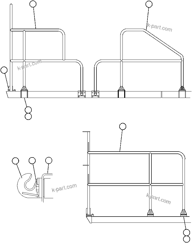 Parts diagram: FRAME, HANDRAILS & TOW HOOK — BFA30-CH 325M                 FORDING/TRANSWEST