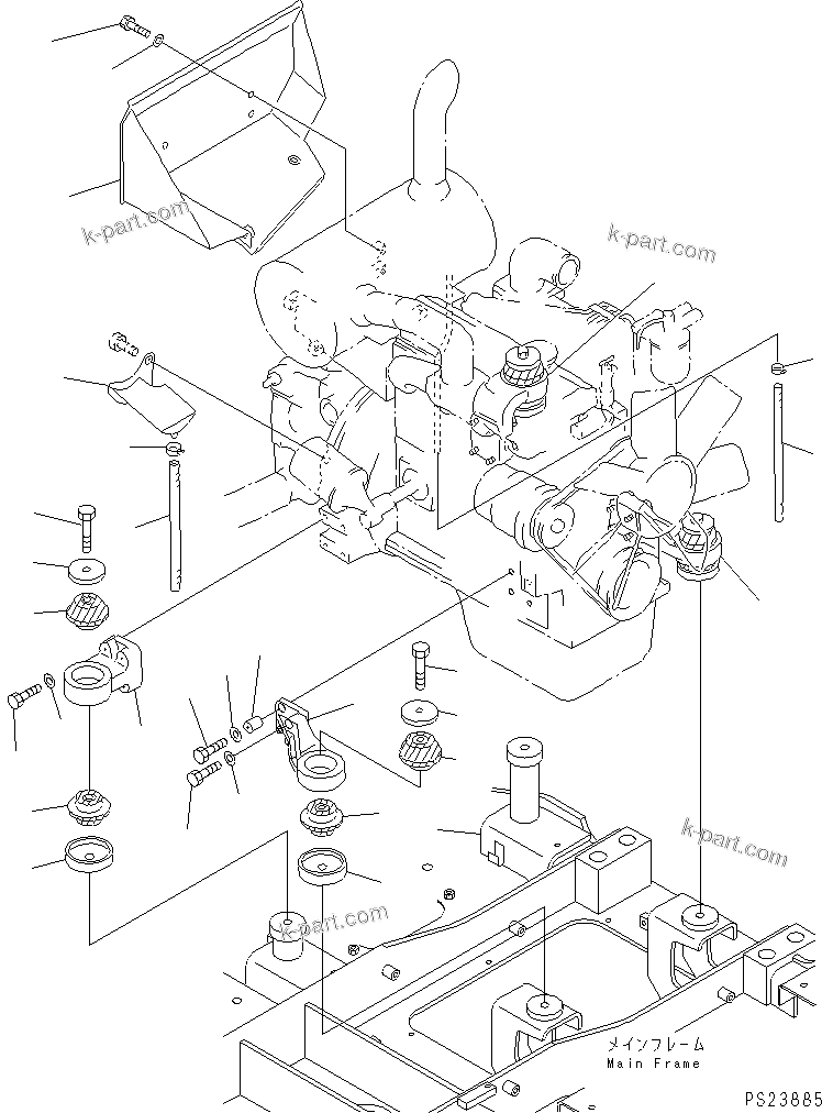 Parts diagram: ENGINE MOUNTING PARTS(#1002-1100) — BR100JG-1 S/N 1002-UP