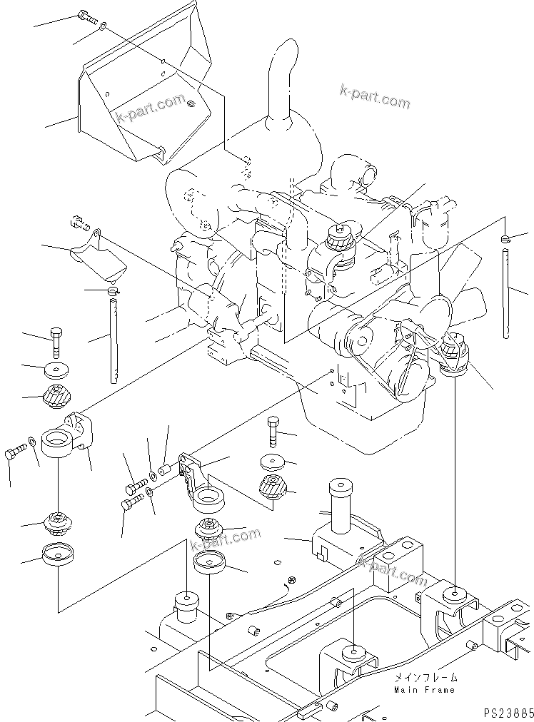 Parts diagram: ENGINE MOUNTING PARTS(#1002-1100) — BR100RG-1 S/N 1002-UP