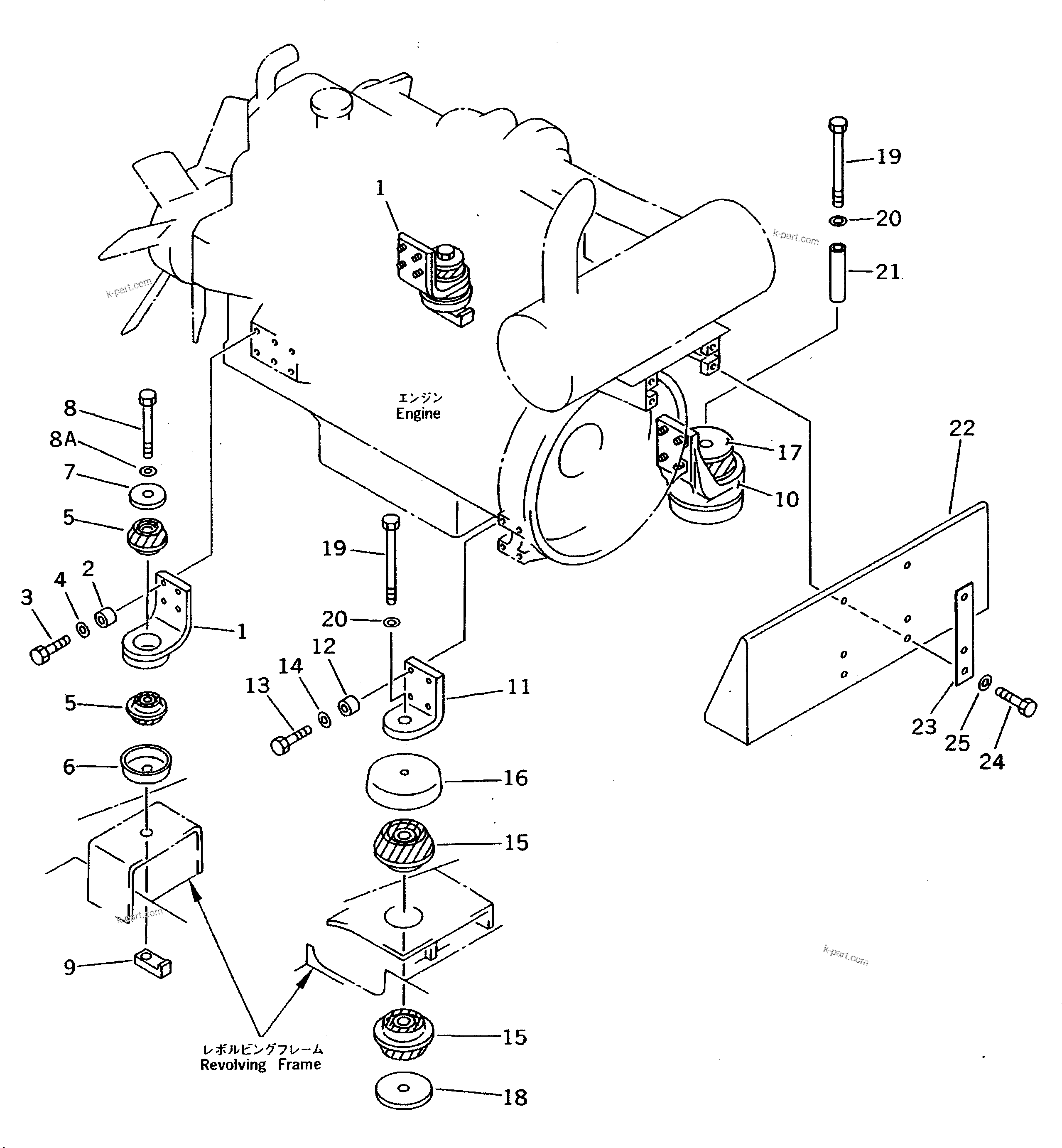 Parts diagram: ENGINE MOUNTING PARTS — BR200J-1 S/N 1201-UP