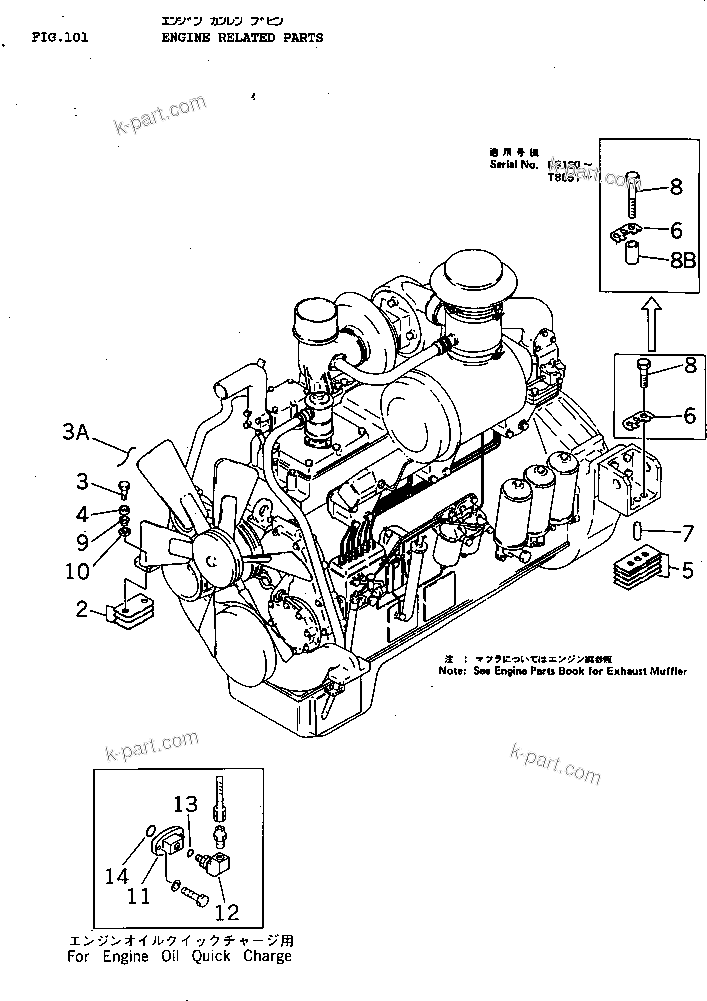 Parts diagram: ENGINE RELATED PARTS — D150A-1 S/N 5508-UP