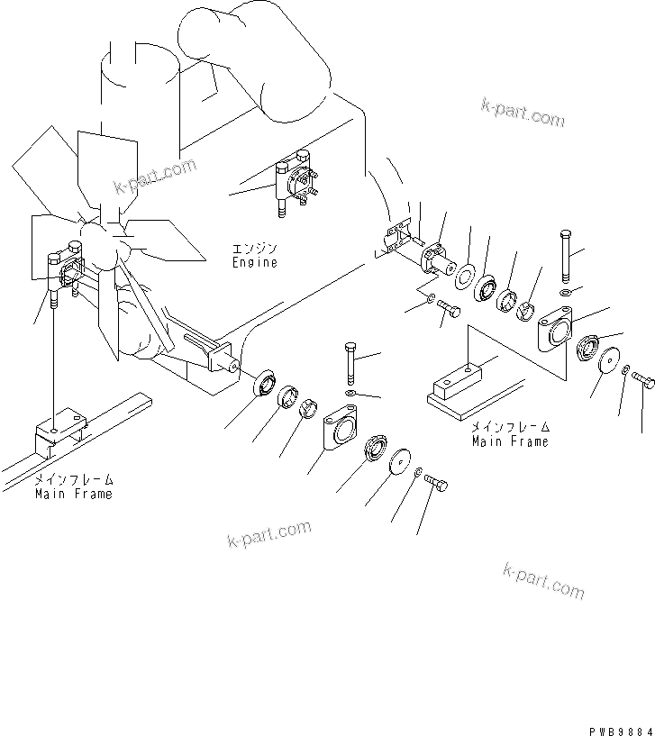Parts diagram: ENGINE MOUNT — D155AX-5 S/N 70001-UP