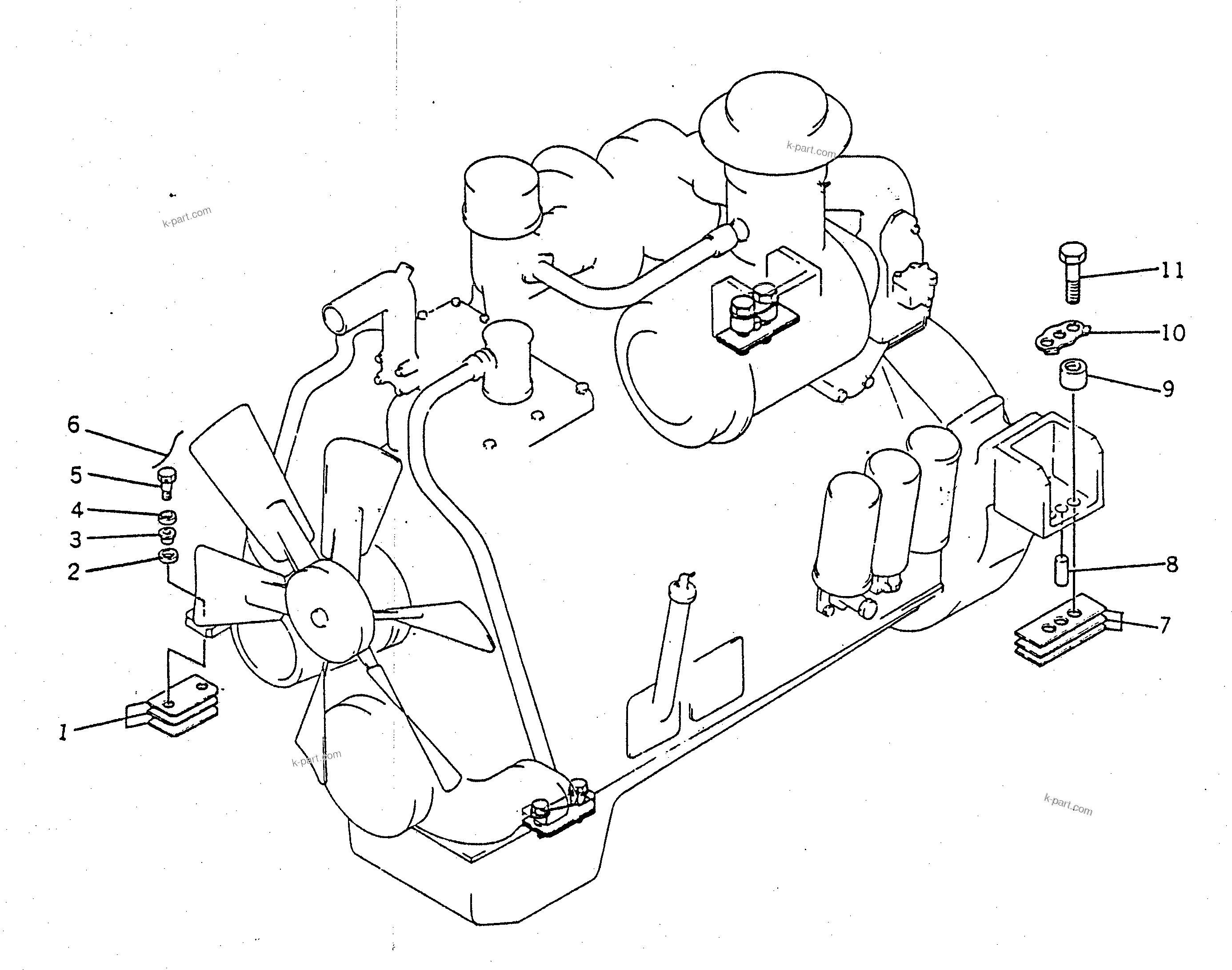 Parts diagram: ENGINE RELATED PARTS — D155S-1 S/N 1001-UP