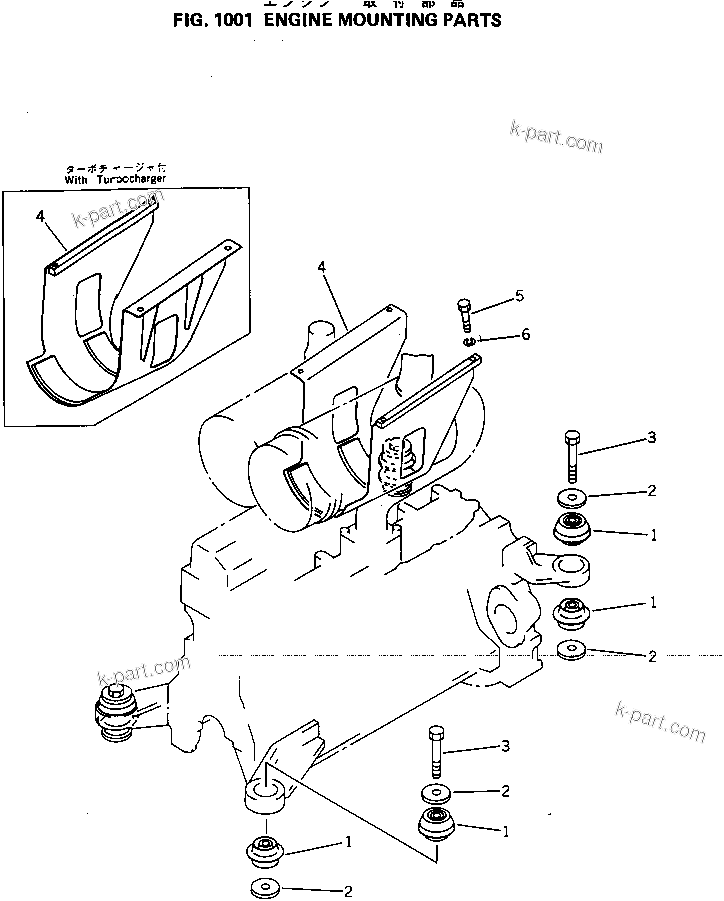 Parts diagram: ENGINE MOUNTING PARTS — D31E-20 S/N 40087-42000 & A40523-UP
