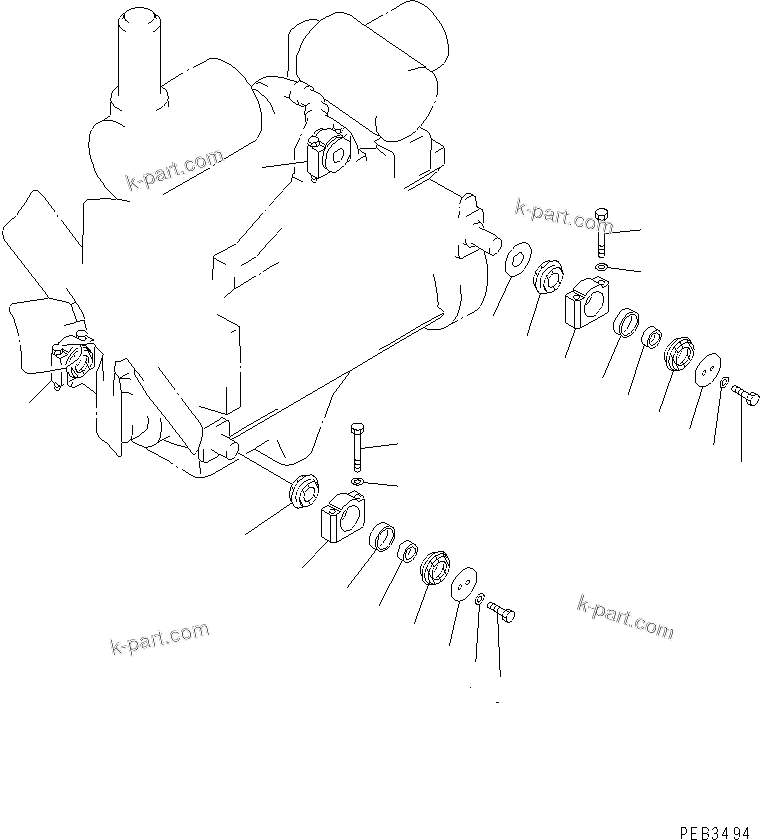 Parts diagram: ENGINE MOUNT — D375A-3 S/N 17001-UP (6 Track Roller)