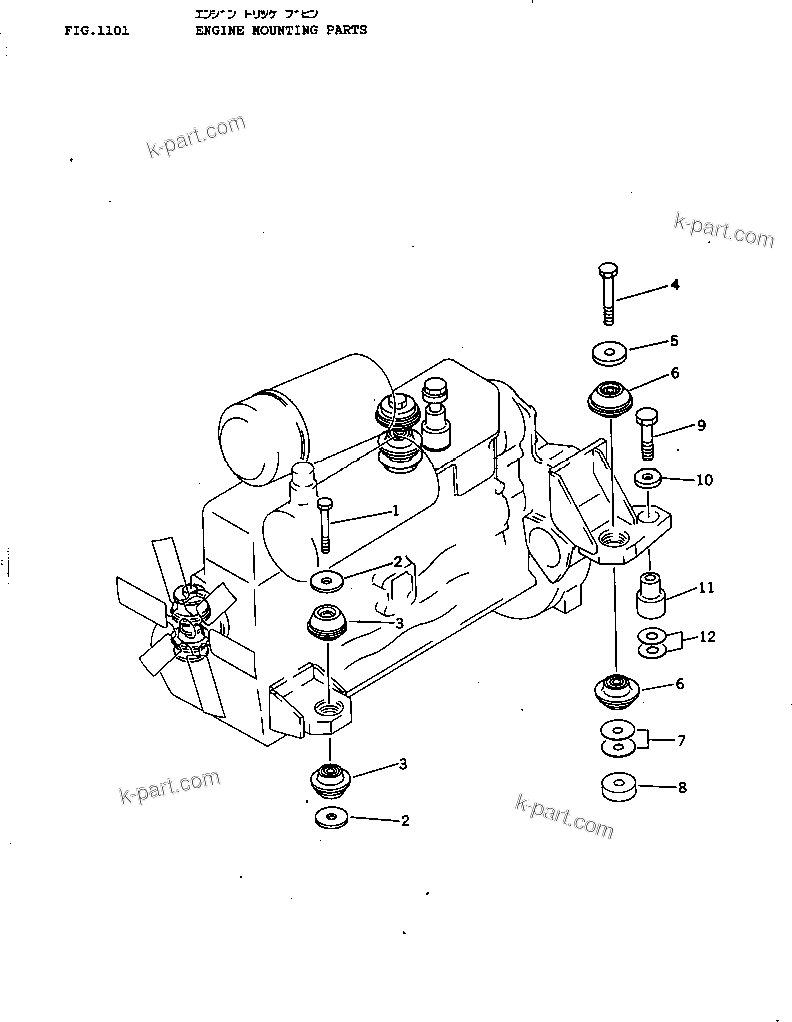 Parts diagram: ENGINE MOUNTING PARTS — D40A-3 S/N 6001-UP