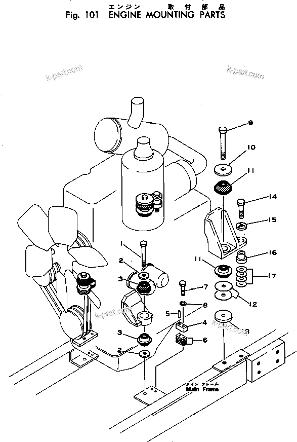 Parts diagram: ENGINE MOUNTING PARTS — D40AF-1A S/N 2201-UP