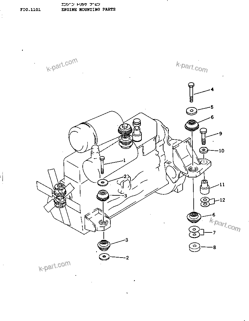 Parts diagram: ENGINE MOUNTING PARTS — D40PF-3A S/N 6001-UP