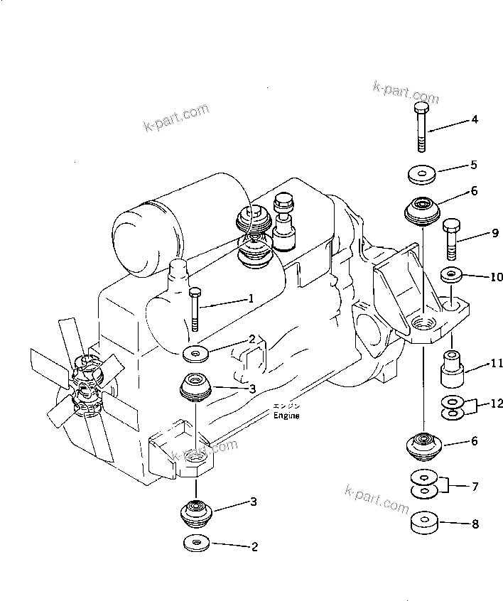 Parts diagram: ENGINE MOUNTING PARTS — D40PF-5 S/N 10001-UP