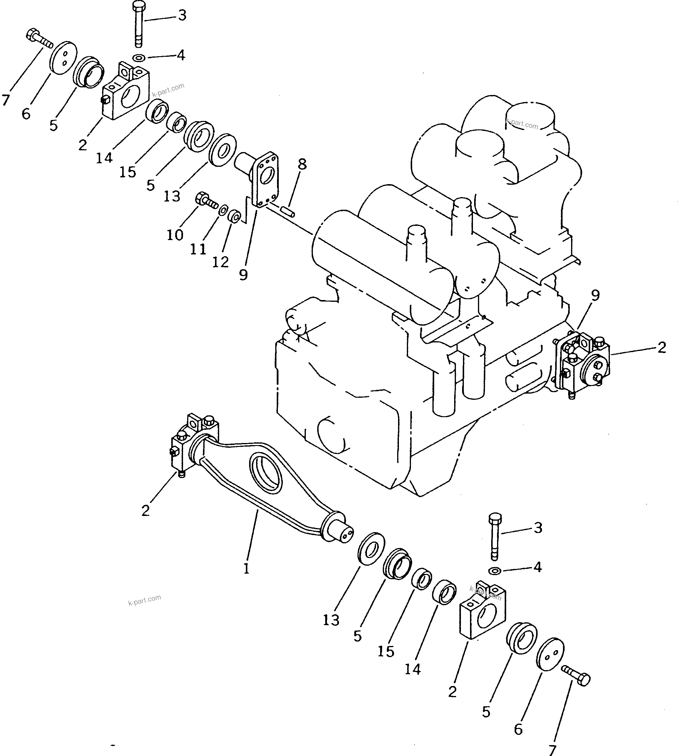 Parts diagram: ENGINE MOUNT — D475A-2 S/N 10201-UP