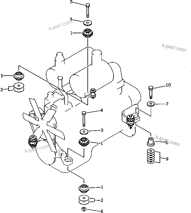 Parts diagram: ENGINE MOUNTING PARTS — D50A-17 S/N 80001-UP