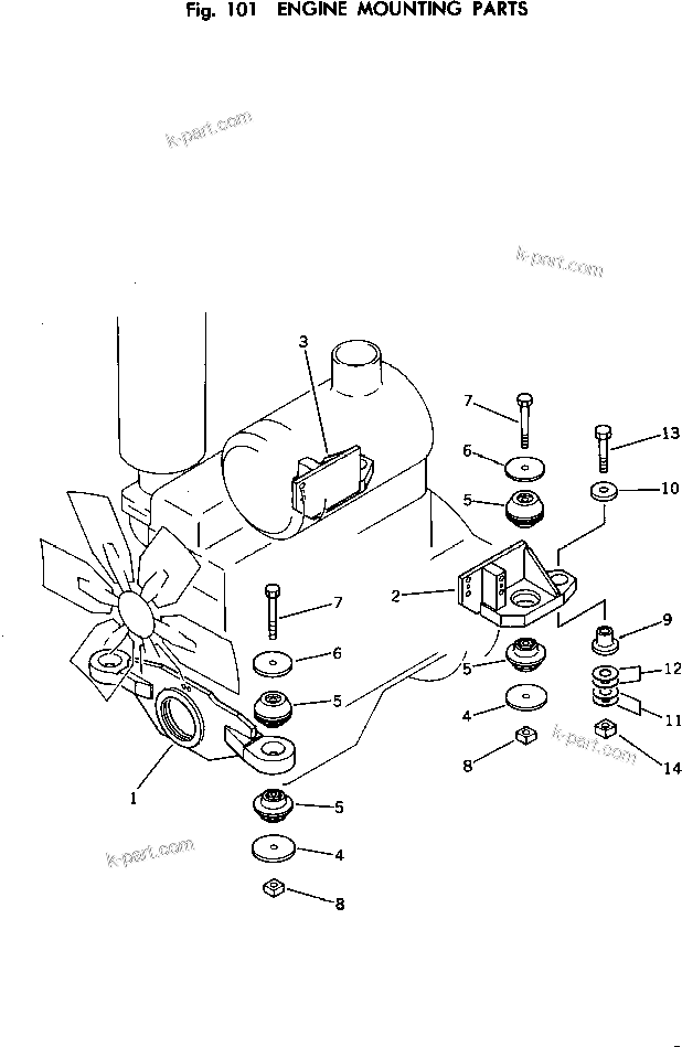 Parts diagram: ENGINE MOUNTING PARTS — D53S-16 S/N 65001-UP