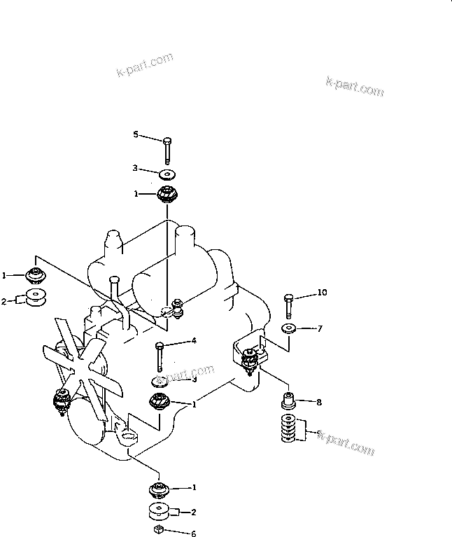 Parts diagram: ENGINE MOUNTING PARTS — D58E-1A S/N 80888-UP (Straight Tilt Dozer)