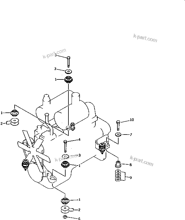 Parts diagram: ENGINE MOUNTING PARTS — D58E-1B S/N 80888-UP (Power Angle Tilt Dozer)