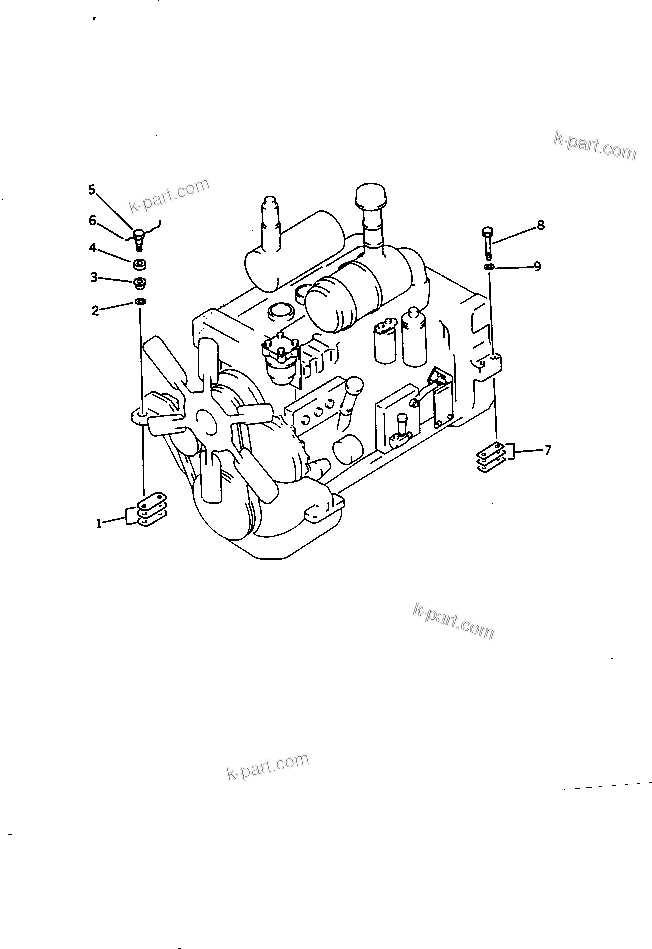 Parts diagram: ENGINE ATTACHING PARTS — D60F-8 S/N 45001-UP (For Italy)