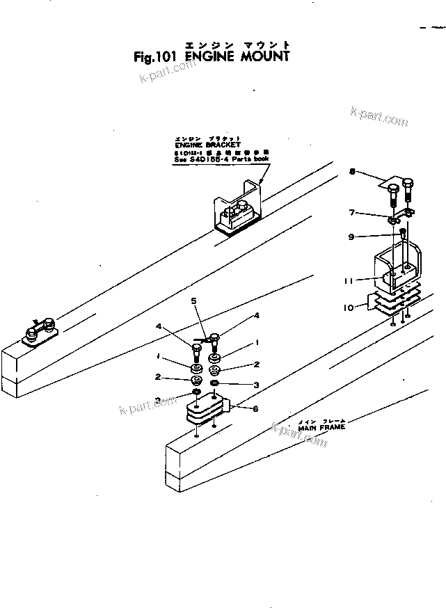 Parts diagram: ENGINE MOUNT — D95S-1 S/N 1003-UP