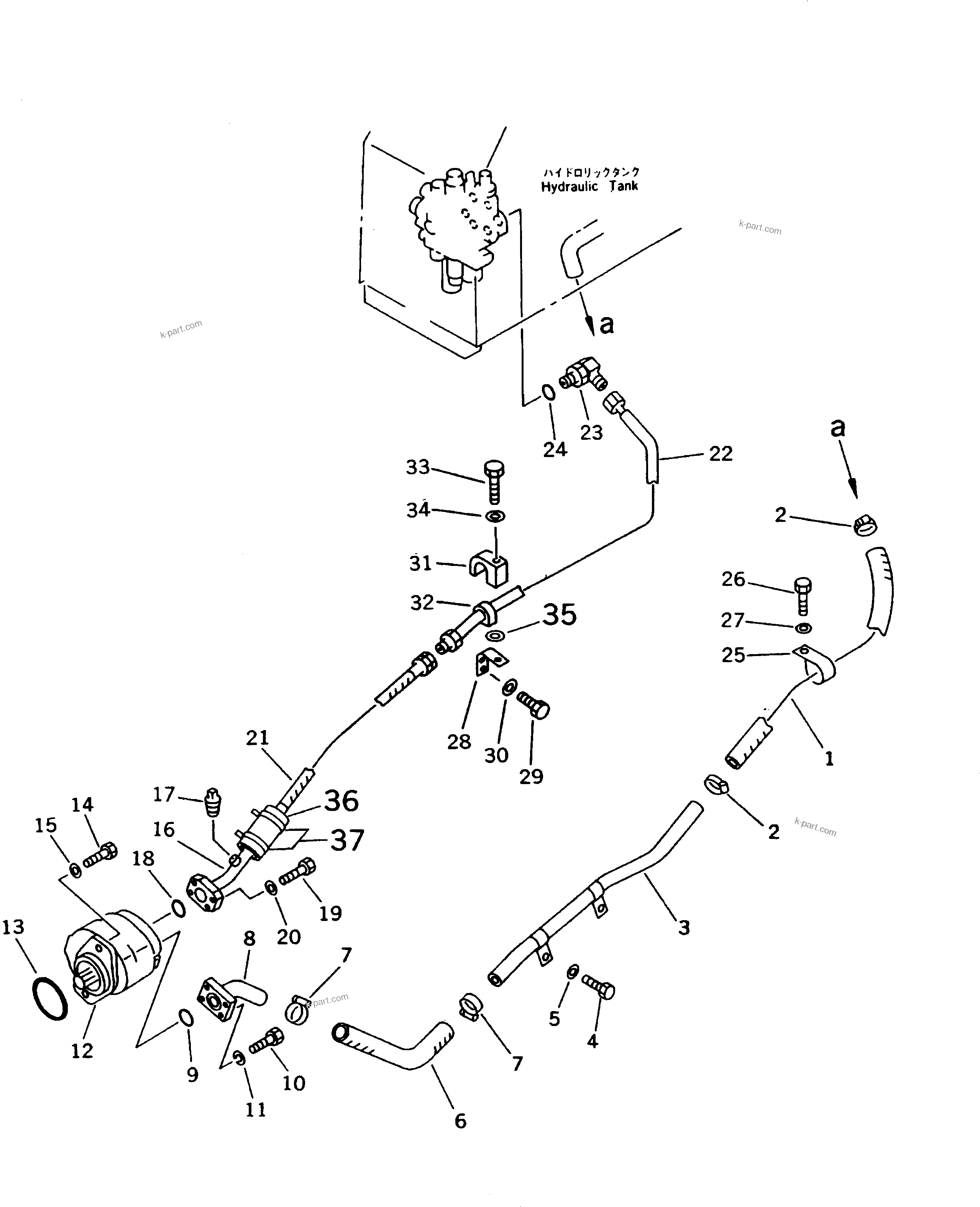 Parts diagram: HYDRAULIC PIPING (TANK TO PUMP TO VALVE) (FOR 3-POINT HITCH OR   RIPPER) (FOR MULTI PURPOSE BUCKET)(#41001-41183) — DBM031-2D S/N 41001-UP (D31S/Q-20)