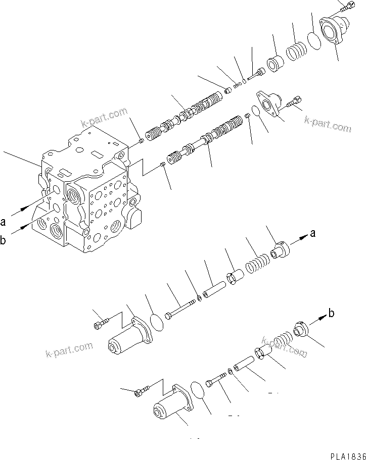 Parts diagram: CONTROL VALVE (3-SPOOL) (WITH RIPPER) (1/6) — DRP060-4A-E S/N 60001-60941 (D65E-12)