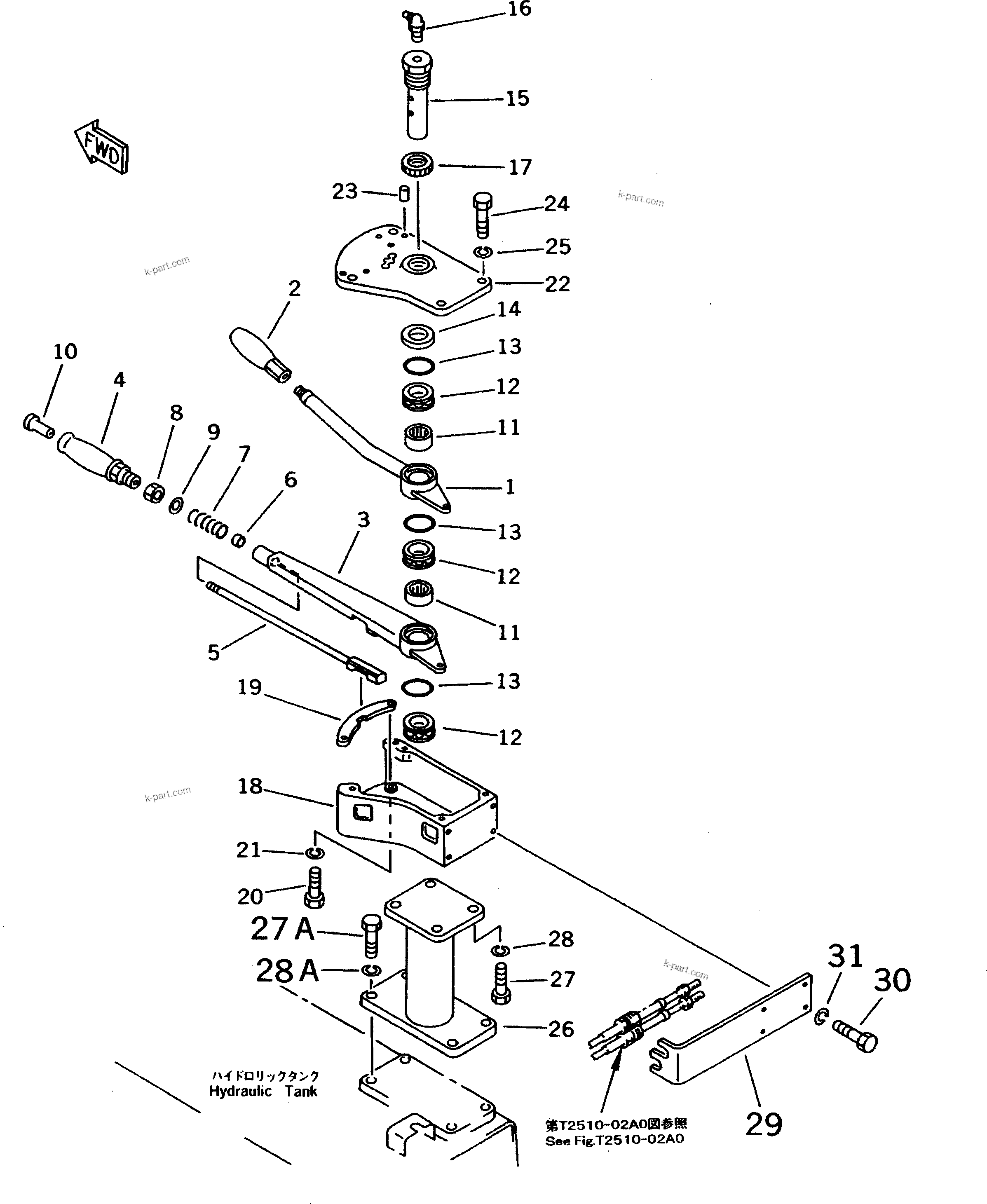 Parts diagram: TOWING WINCH CONTROL LEVER — DWT037-1B-S1 S/N 41001-UP (D31S-20)