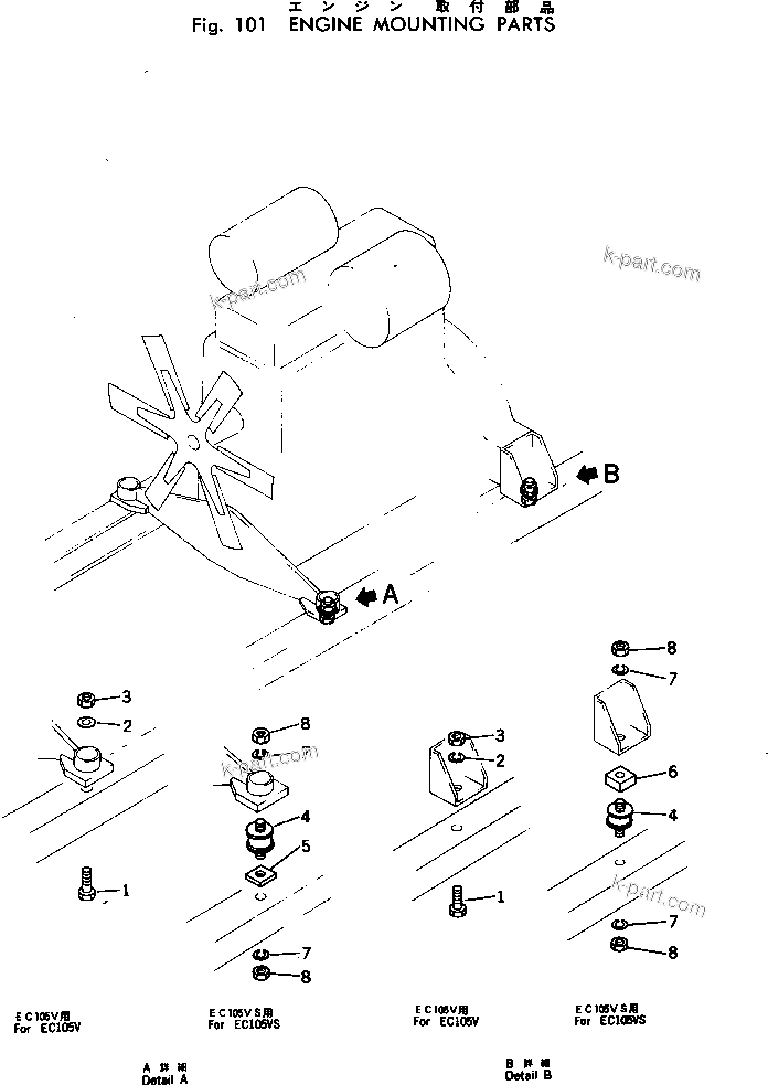 Parts diagram: ENGINE MOUNTING PARTS — EC105VS-1 S/N 1001-UP