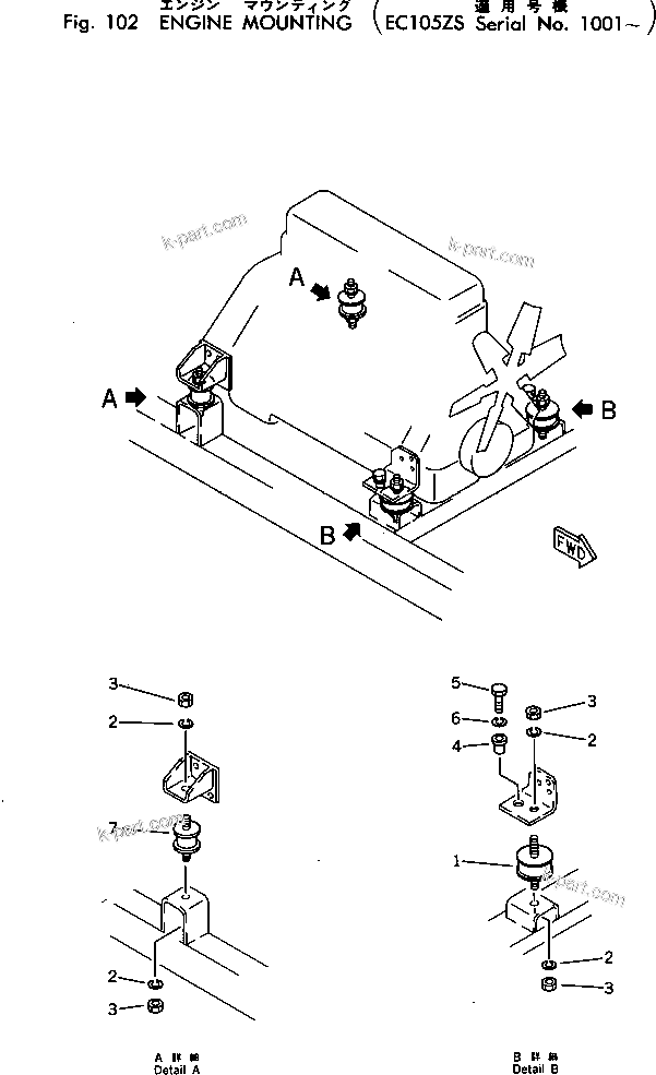 Parts diagram: ENGINE MOUNTING — EC105ZS-1 S/N 1001-UP
