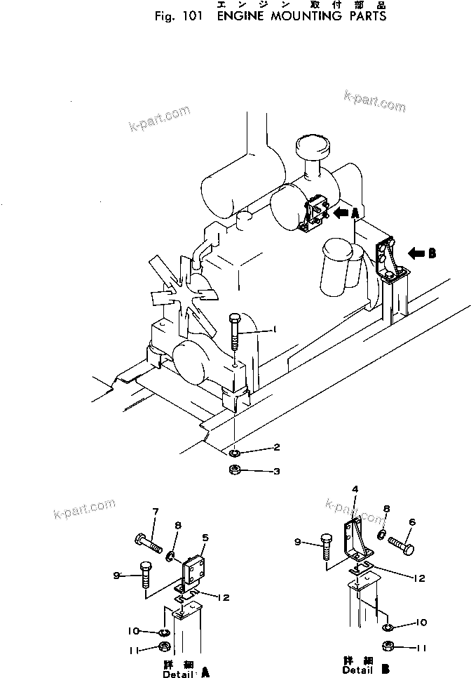 Parts diagram: ENGINE MOUNTING PARTS — EC170V-1 S/N 1001-UP