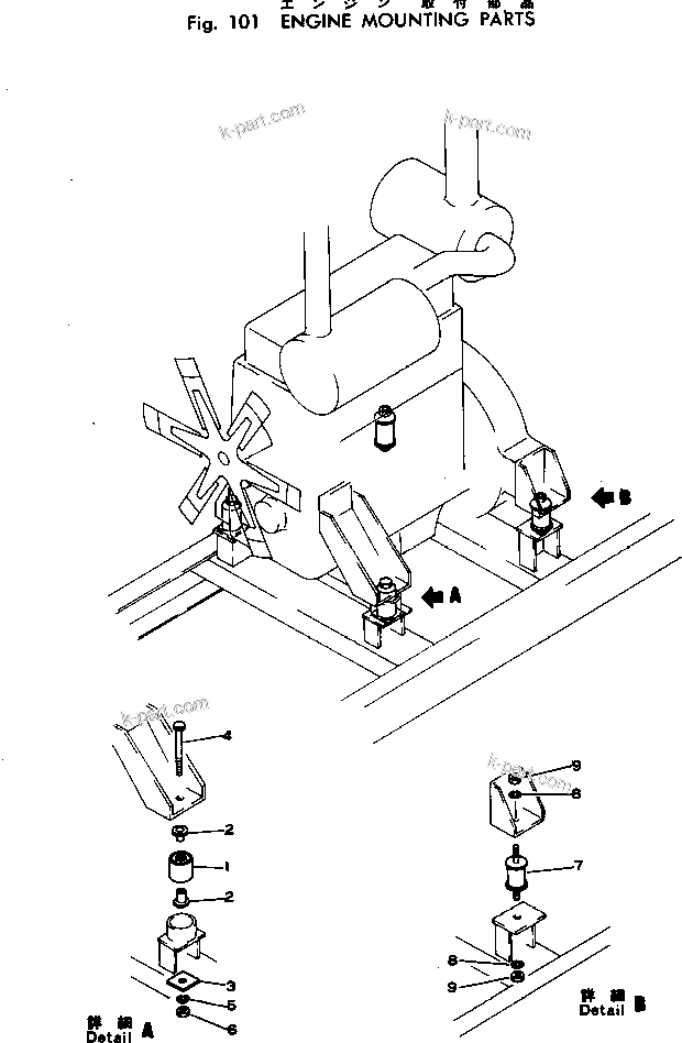 Parts diagram: ENGINE MOUNTING PARTS — EC50V-1 S/N 1001-UP